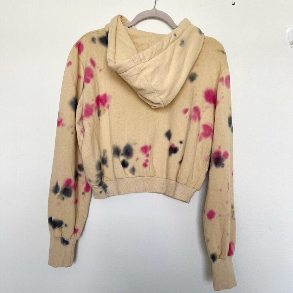 NWT AFRM Cropped Hoodie Sweatshirt SMALL Beige Tan Pink Tie Dye Drawstring - Picture 9 of 11
